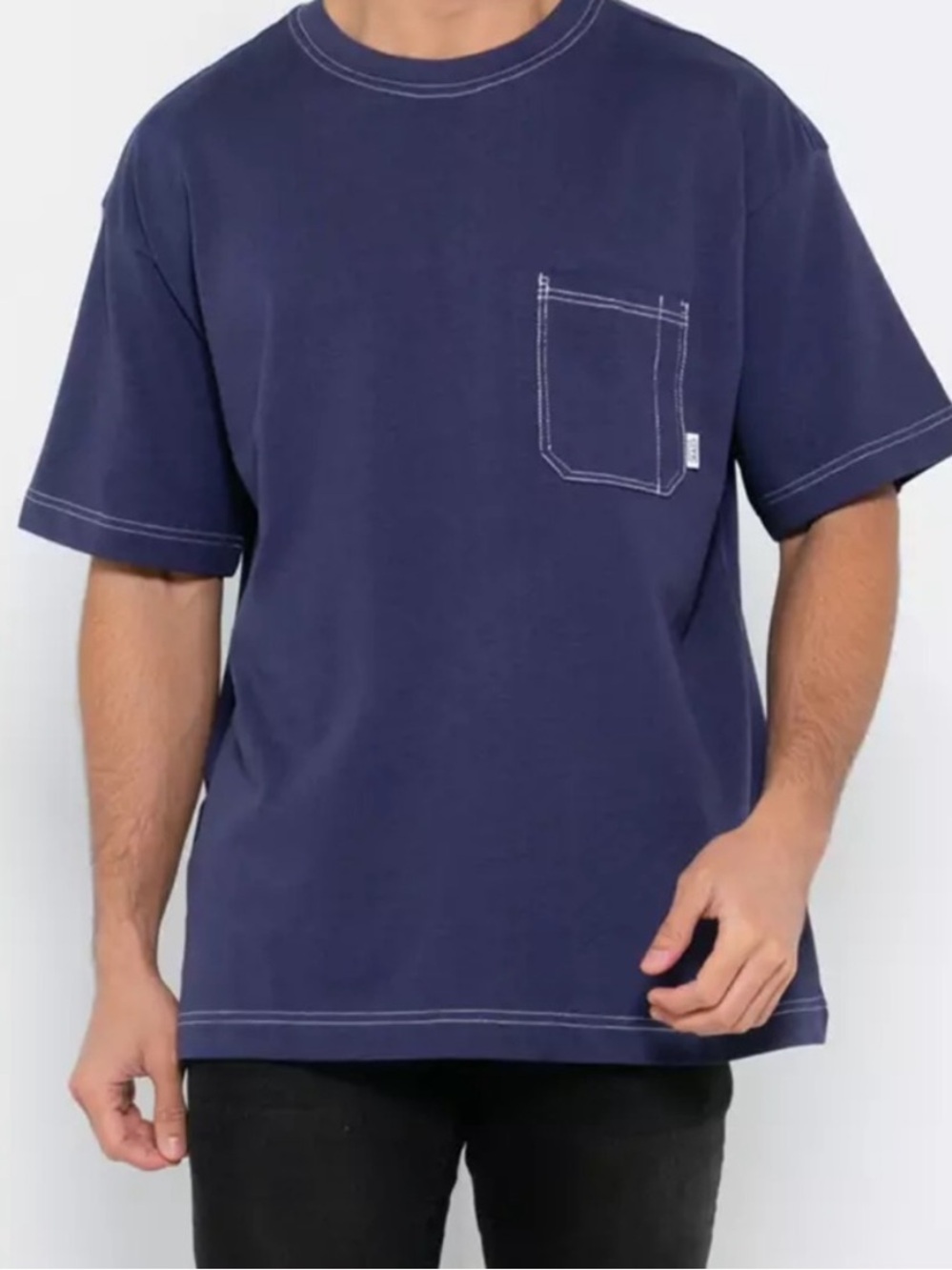 Cotton Navy Pocket Crewneck T-Shirt